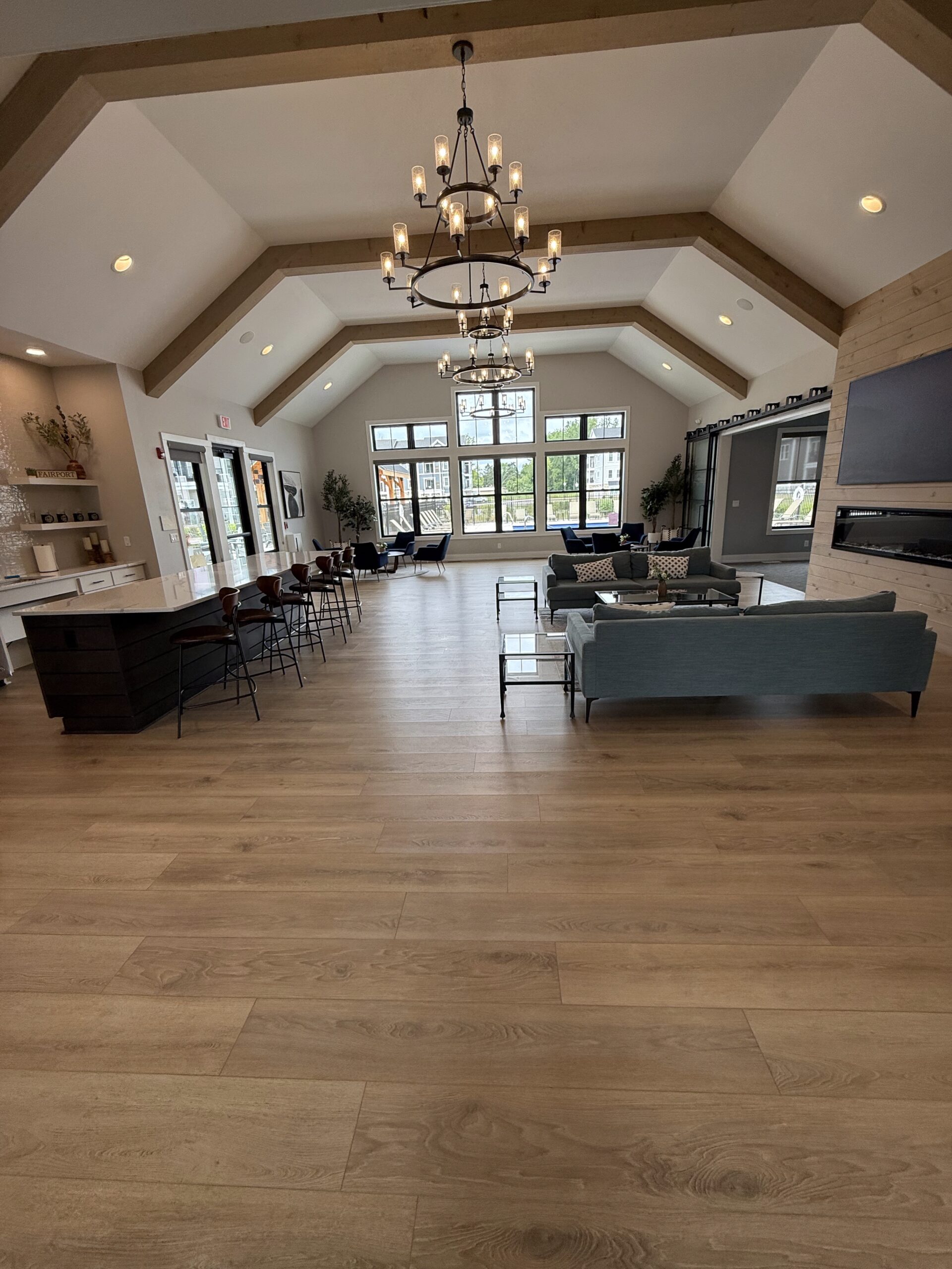 Modern laminate flooring with natural wood finish